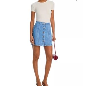 NWT L'AGENCE Phia Seamed Button Mini Skirt Denim Skirt with Turquoise Buttons